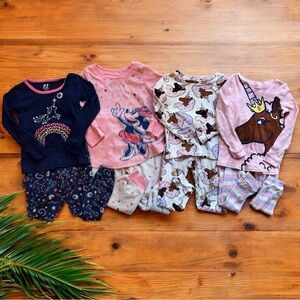 Girls’ 3T Pajama Set Bundle – 4 Sets (Afro Unicorn, Minnie Mouse, PJ Place)